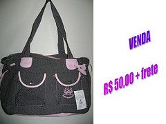 Bolsa de tecido preta e rosa