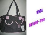 Bolsa de tecido preta e rosa